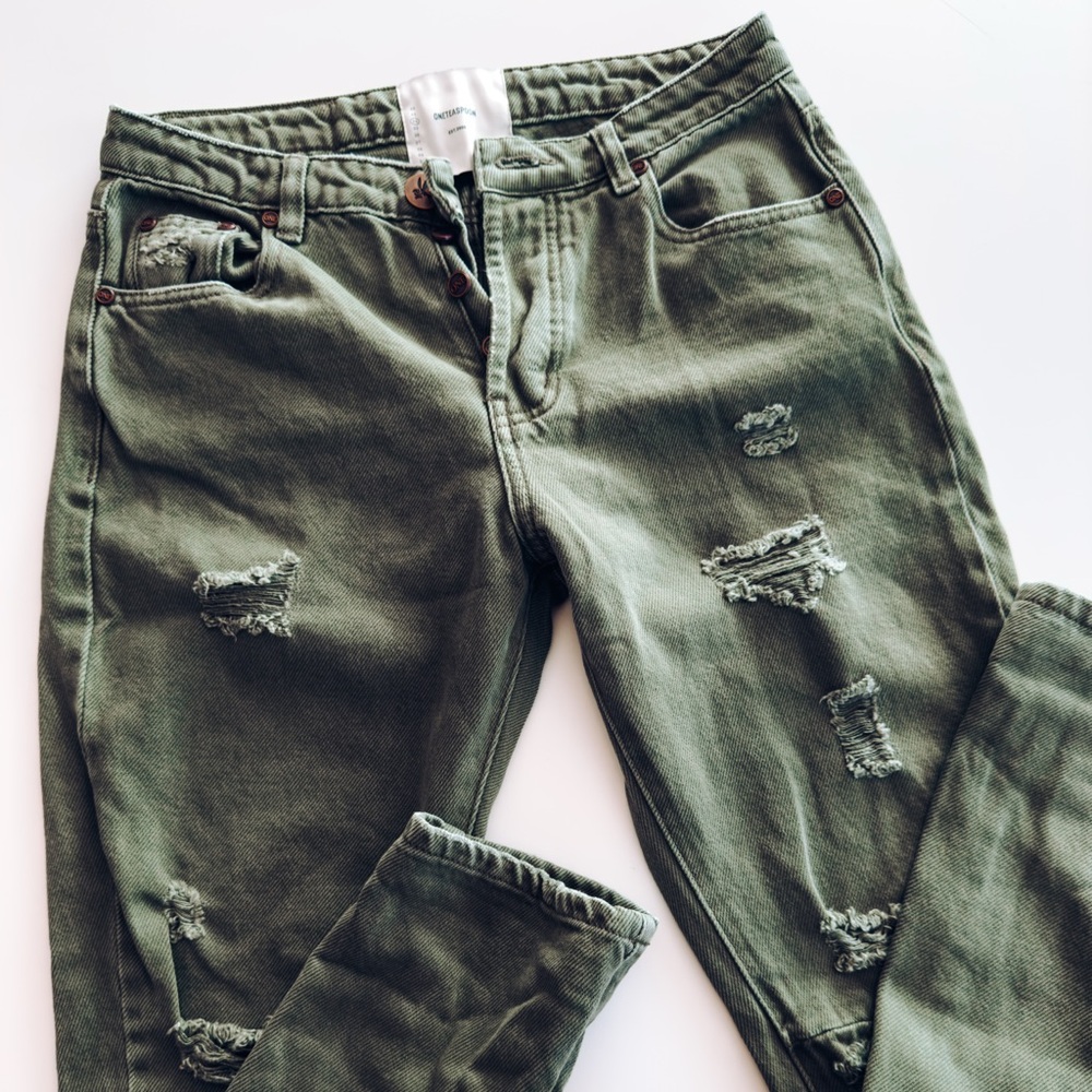 One Teaspoon Green Boyfriend Jeans Distressed Casual